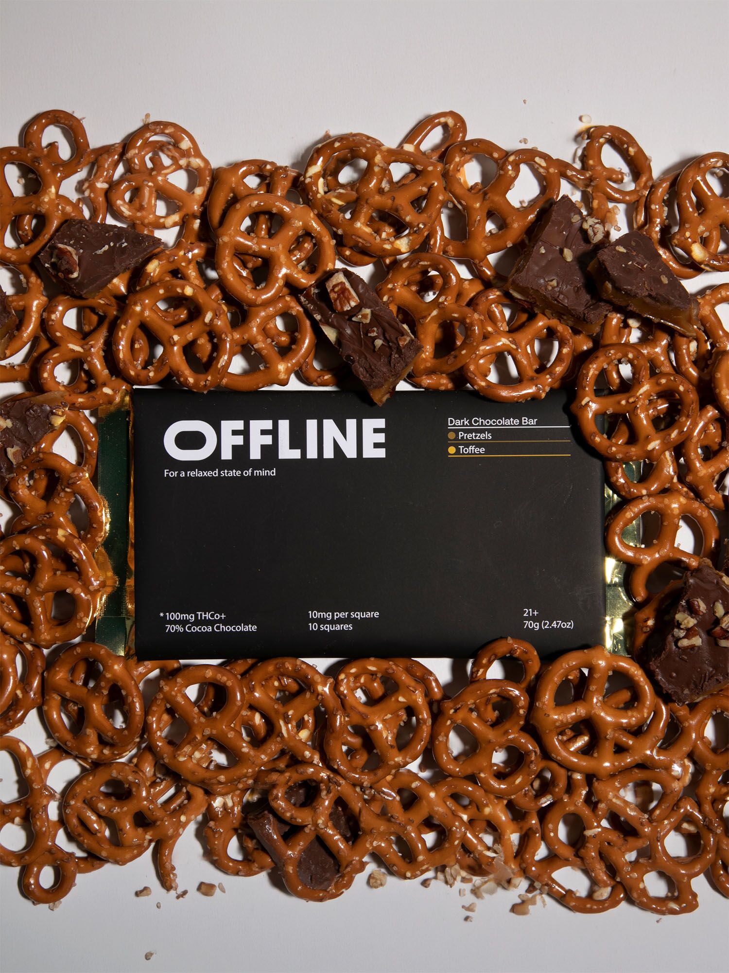 Offline THC infused chocolate bar - pretzel toffee 100mg